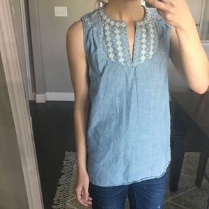 Chambray top with embroidery detail on top